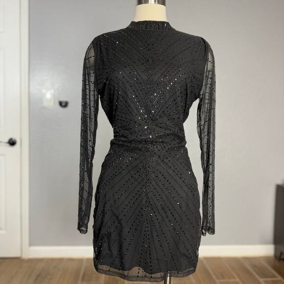 Fashion Nova Dresses & Skirts - Fashion Nova Livie Rhinestone Mesh Mini Dress, Black, XL